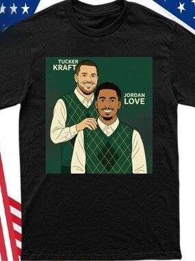 Jordan Love % Tucker Kraft T-shirt - Green Bay Football Fan Graphic Tee
